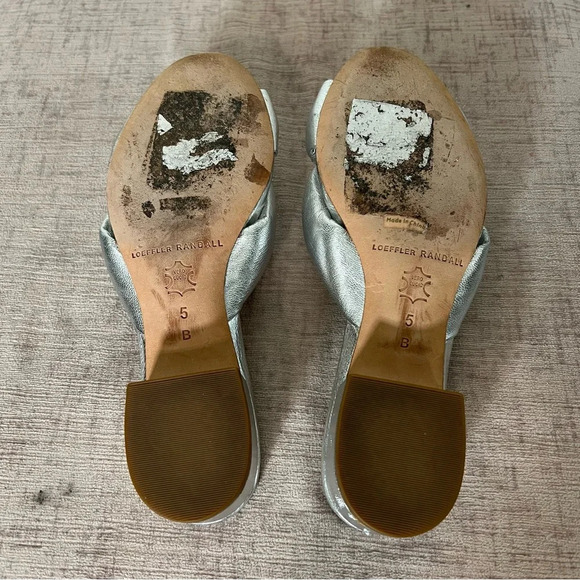 Loeffler Randall Silver Bow Knotted Slip On Leather Block Heel Sandals Sz 5 - Picture 6 of 9